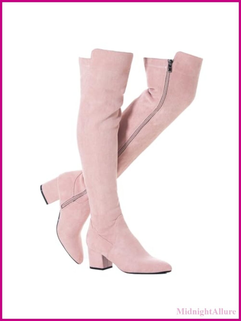 Faux Suede Over Knee Boots Block Heel Winter Comfort